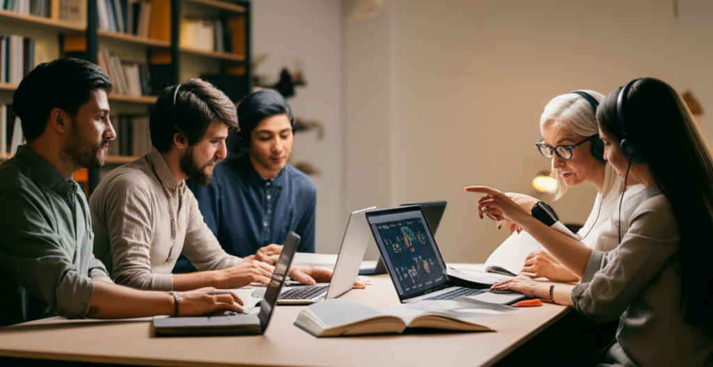 Estudantes diversos em sala de aula